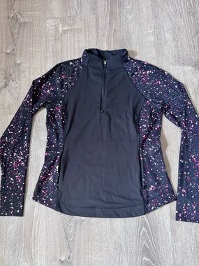 Talbots Black Half-Zip Pullover with Pink & White Speckle Panels